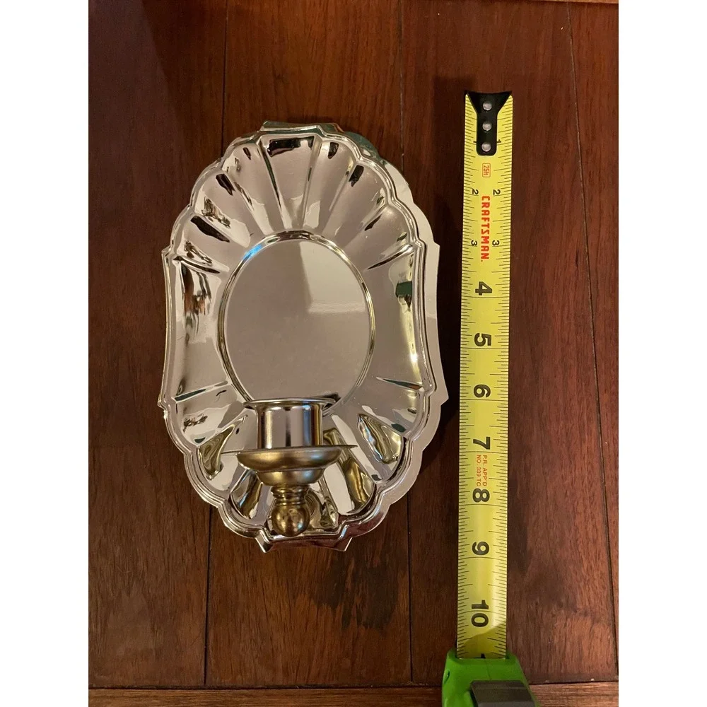 Vintage Scalloped Mirror Wall Sconce Taper Candle Holder Reflective